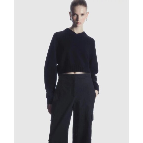 COS Black Cotton Canvas High Rise Wide Leg Cargo Pants, Size 2 - Picture 4 of 15